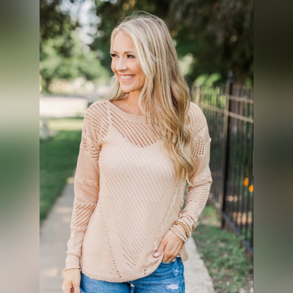 LOVE LIKE CRAZY OPEN KNITSWEATER- NATURAL Sz- S/XS